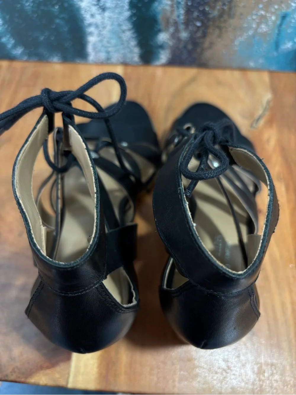 Naturalizer 2010s Boho Gladiator Cage Sandals Black‎ Leather Stacked Heels 8M